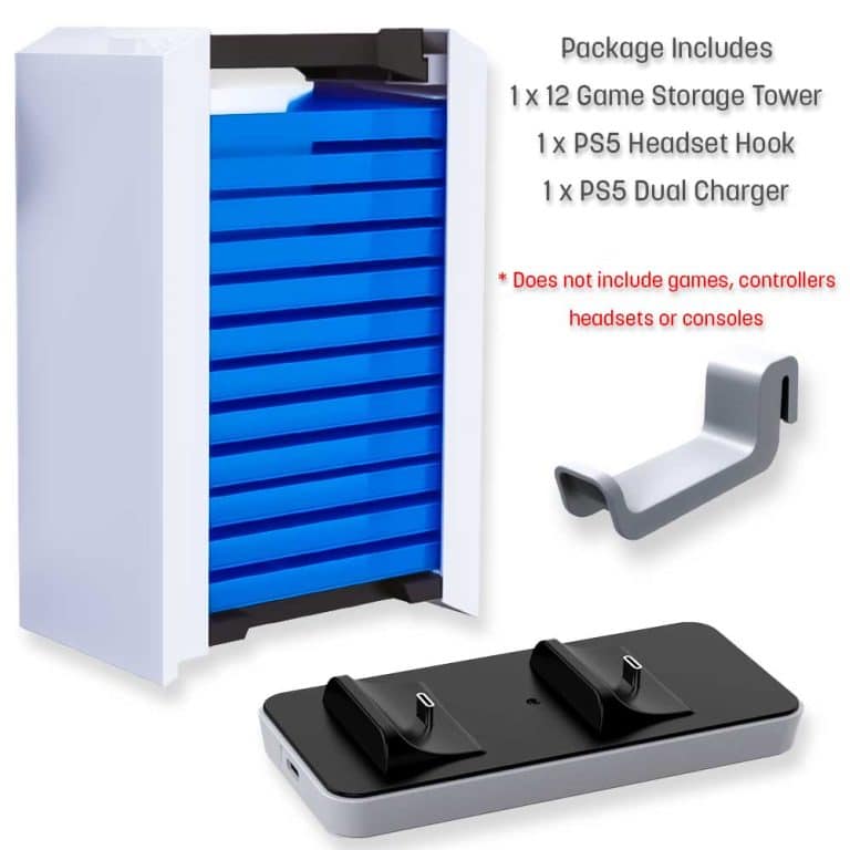 PS5 Video Game Organizer Game Storage Tower, PS5 Charger & Headset Stand ADZ Gaming